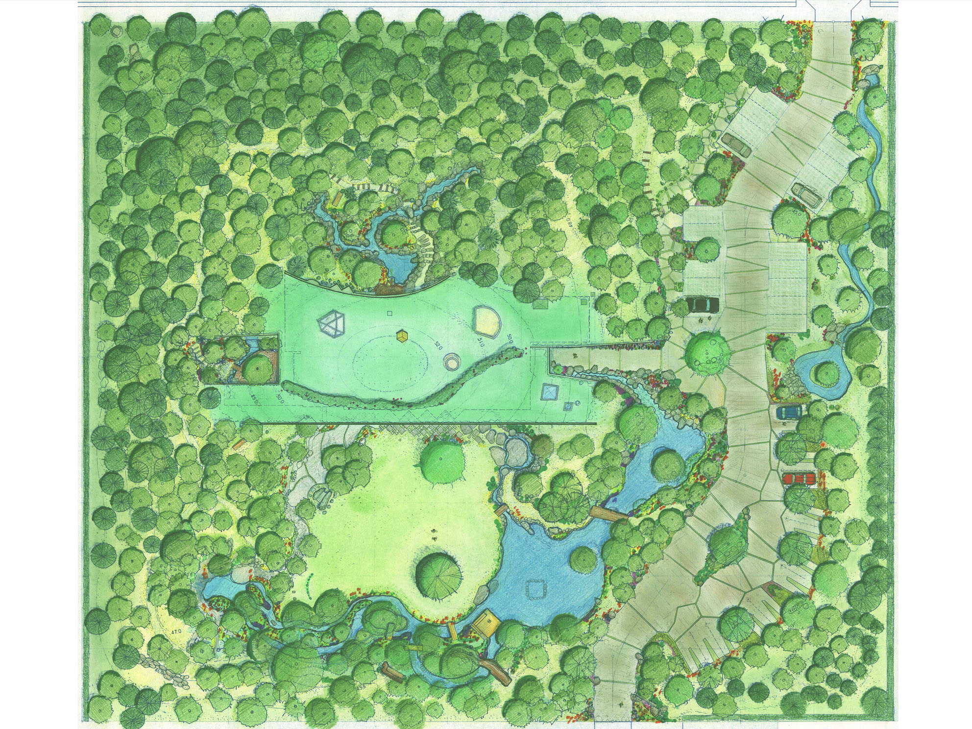 敷地全体における植生の維持管理については、定期的に従業員が実施。さらに、ビオトープについては、月に1回程度の維持管理活動を行い、地域とのコミュニケーションの場としても活用する予定。 また、生き物観察会も実施予定、周辺地域の里山内の池や小川の生き物もはいいてきた。生息環境の整備を進めています。今後自然観察イベントや環境教育プログラムなどを継続的に実施することで、地域とのつながりをさらに深めていきたい。
物流倉庫、トラックターミナルと物流センター
工場のガーデン(緑地)計画において、最も重要かつ基本的な法規制は「工場立地法」です。この法律は、工場を建てる際に一定割合以上の緑地を設けることを義務付けています。
計画を立てる上で押さえておくべき主要なポイントを整理しました。
1. 工場立地法の対象となる工場(特定工場)
まず、計画中の工場が以下の条件(特定工場)に該当するか確認が必要です。
業種: 製造業、電気・ガス・熱供給業(水力・地熱・太陽光発電所を除く)
規模: 敷地面積 9,000㎡以上 または 建築面積 3,000㎡以上
2. 面積率の基準(国の基本ルール)
特定工場に該当する場合、以下の割合を確保する義務があります。
緑地面積率: 敷地面積の 20%以上
環境施設面積率: 敷地面積の 25%以上(緑地+噴水、広場、運動場など)
つまり、最低でも敷地の20%は植物で覆い、さらに5%は緑地か、あるいはベンチのある広場などの「環境施設」にする必要があります。
3. 自治体による「条例」のチェック
ここが実務上の落とし穴になりやすいポイントです。 多くの自治体では、地域経済活性化のために独自の条例でこの基準を緩和しています。
工業専用地域など: 自治体によっては、緑地率を 5%〜10% 程度まで引き下げている場合があります。
上乗せ規制: 逆に、景観保護の観点から厳しい基準を設けているケースもあります。
アドバイス: 計画地の市区町村の「工業振興課」や「企業立地担当」に、独自の「工場立地法準則条例」がないか必ず確認してください。
4. 「緑地」として認められる条件
単に木を植えるだけでなく、法的に「緑地」とカウントされるには定義があります。
植栽: 樹木、芝、地被植物(シバザクラ等)で覆われていること。
重複緑地(屋上・壁面緑化): 屋上や壁面の緑化、駐車場内の芝生などは、規定の範囲内(一般的に緑地面積の25%〜50%まで)で緑地面積に算入可能です。
維持管理: 雑草地は放置されていると認められませんが、適切に管理されていれば算入できる場合があります。
5. その他の関連法規
都市計画法・建築基準法: そもそもその場所にガーデン(あるいは工場付帯施設)を設置できるか、建ぺい率に影響しないか等の確認。
景観法: 地域によっては、色彩や植栽の種類についてガイドラインがある場合があります。
自然保護条例: 一定規模の開発を伴う場合、自治体への事前届出が必要になることがあります。